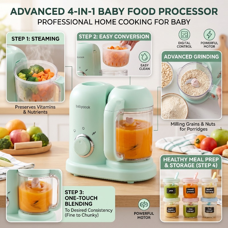 Baby Food Blender And Steamer - Tritatutto Multifunzione di Alta Precisione per